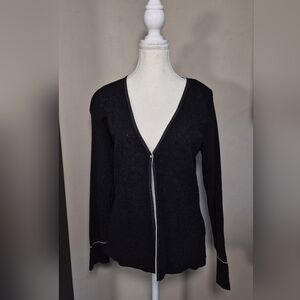 5 For $25✨️Laura Medium Black Cardigan Lace Detail Open Front Button Sweater Top